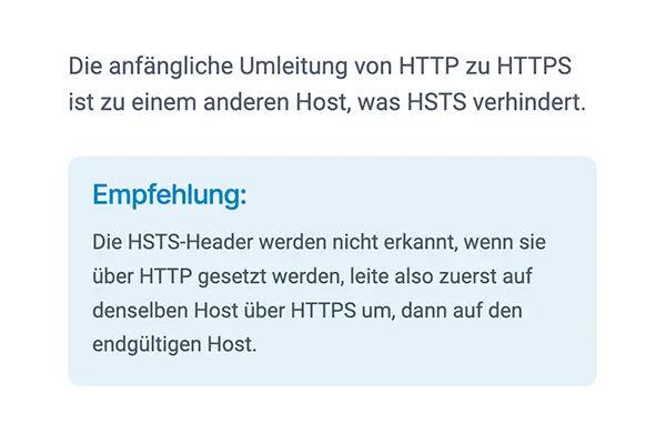 Eine Problembeschreibung gefolgt von einer Handlungsempfehlung, wie das Problem behoben werden kann.