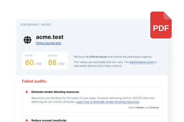 A PDF report with a summary of the websites health.